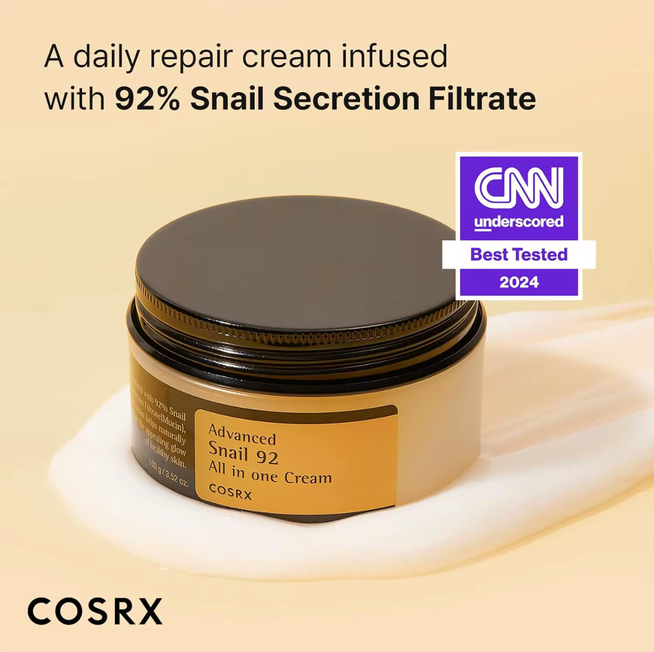COSRX Snail Mucin 92% Face Moisturizer, 3.52 0z All in One Cream
